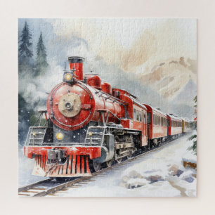 Waterverf Winterlandschap Kersttrein Legpuzzel