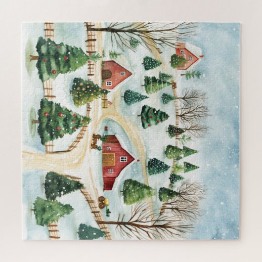 Waterverf winterlandschap met brandbomen legpuzzel (Horizontaal)