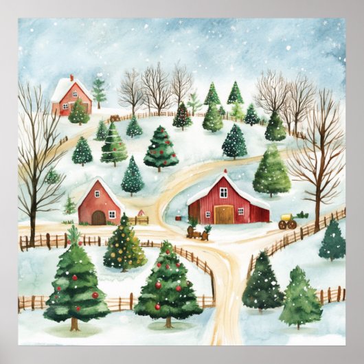 Waterverf winterlandschap met brandbomen poster (Voorkant)