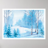 Waterverf Winterlandschap Natuur Poster (Voorkant)