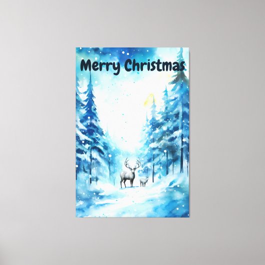 Waterverf Winterlandschap Noordpool Kerstmis Canvas Afdruk (Voorkant)
