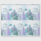 Waterverf winterlandschap Prettige feestdagen Cadeaupapier (Vlak)