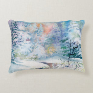 Waterverf winterlandschapsillustratie accent kussen