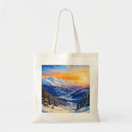 waterverf winterochtend, zonsopgang, blauwe lucht  tote bag