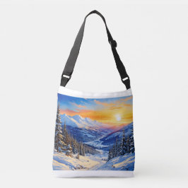 waterverf winterochtend, zonsopgang, Herbruikbare  Crossbody Tas