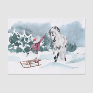 Waterverf wintersneeuw met meisje tissuepapier