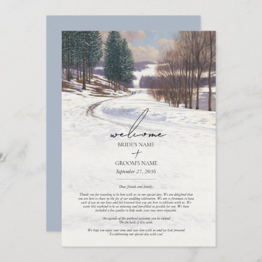 Waterverf wintersneeuwlandschap Trouwroute Programma (Voorkant / Achterkant)