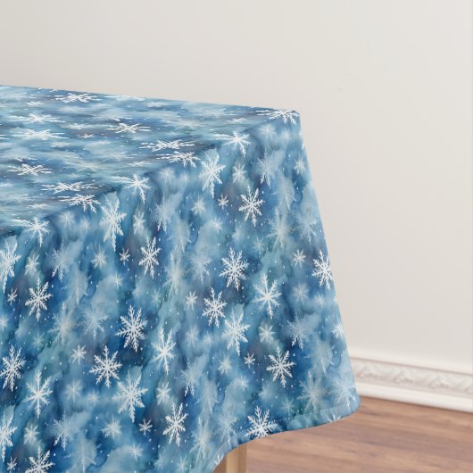 Waterverf wintersneeuwvlokken blauw achtergrond tafelkleed (Voorbeeld)