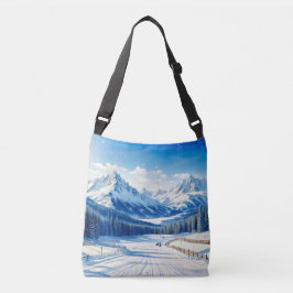 waterverf wintersport achtergrond besneeuwd crossbody tas