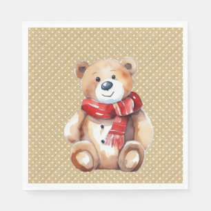 Waterverf winterteddybeer op polka dots servet