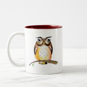 Waterverf Wise Owl op Branch Collectible Tweekleurige Koffiemok