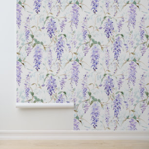 Waterverf Wisteria Bloem Paarse Blauwe Bloem Behang