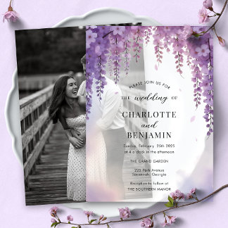 Waterverf Wisteria Bloemige Elegante Trouwdag Vellum Uitnodigingen