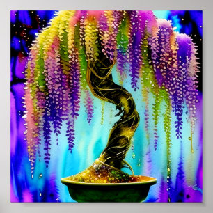 Waterverf wisteria bonsai boom poster
