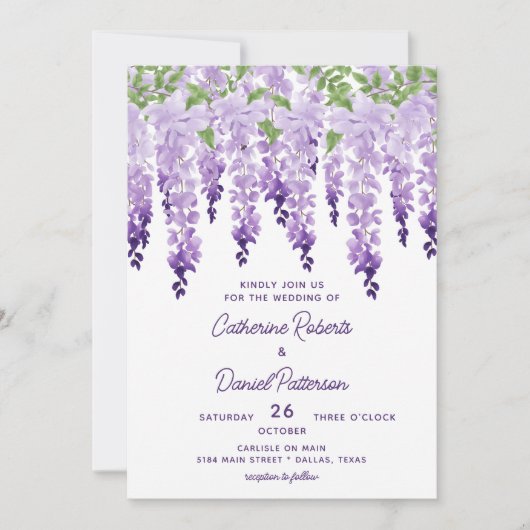 Waterverf Wisteria Floral Elegant Modern Script Kaart (Voorkant)