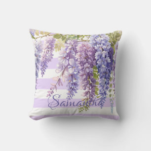 Waterverf wisteria floral paarse gestript kussen