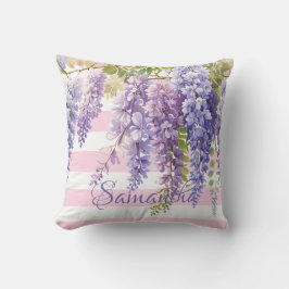 Waterverf wisteria floral roze gestript kussen