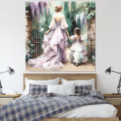 Waterverf Wisteria Garden Canvas Afdruk (Insitu (Slaapkamer))