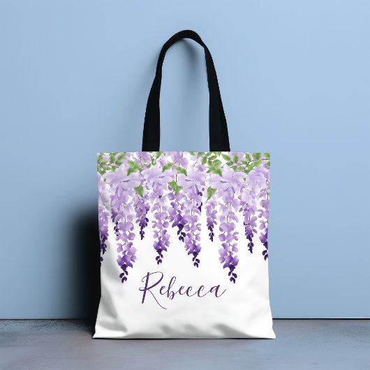 Waterverf Wisteria gepersonaliseerde naam Draagtas