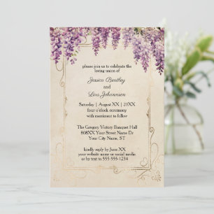 Waterverf Wisteria op Vintage Perkament Huwelijk Kaart