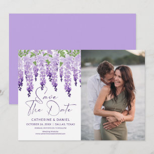 Waterverf Wisteria Paarse Trouwfoto Save The Date