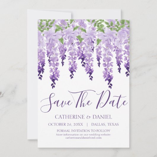 Waterverf Wisteria Save The Date (Voorkant)
