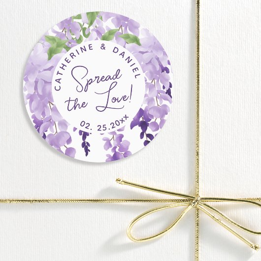 Waterverf Wisteria Wedding Spread The Love Script Ronde Sticker