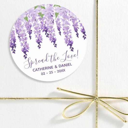 Waterverf Wisteria Wedding Spread The Love Script Ronde Sticker