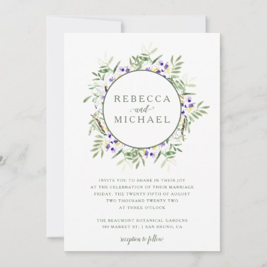 Waterverf Wisteria Wreath Wedding Uitnodiging (Voorkant)