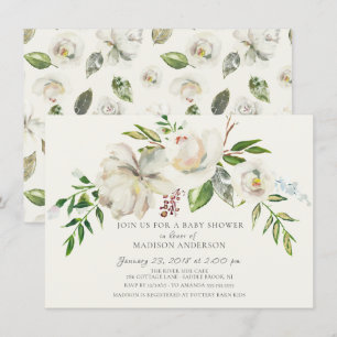 Waterverf Wit Bloemen Baby shower Invitation Kaart