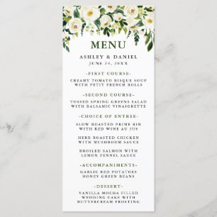 Waterverf Wit Bloemen Groen Bruiloft Menu