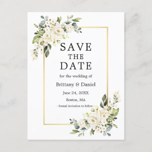 Waterverf Wit Bloemengoud Save the Date Briefkaart