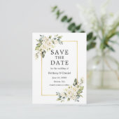 Waterverf Wit Bloemengoud Save the Date Briefkaart (Staand voorkant)