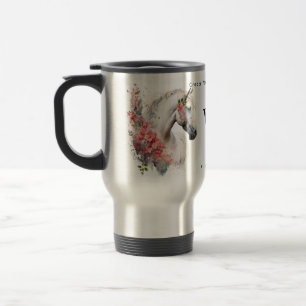 Waterverf Wit Eenhoorn Paard Monogram w / naam Reisbeker