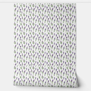 Waterverf Wit en Paarse Lavendel Patroon Behang