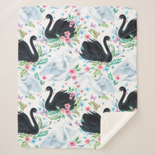 Waterverf wit en zwart swan-meer naadloos sherpa deken