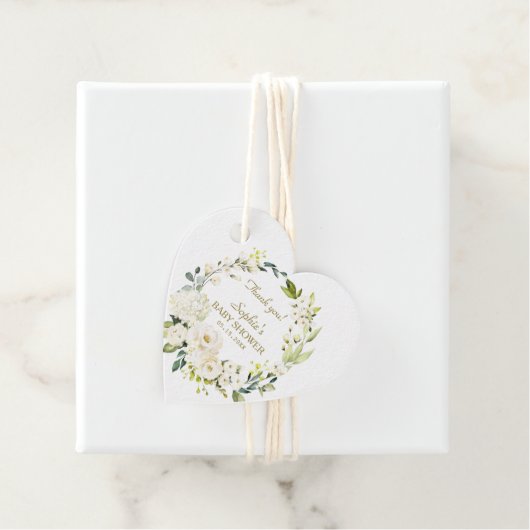 Waterverf Wit Floral Bloom Baby shower Bedankjes Labels (In situ)