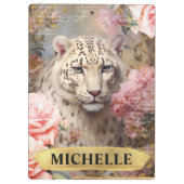 Waterverf  Wit Luipaard en Roze Rozen Klembord (Achterkant)
