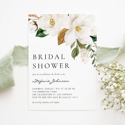 Waterverf Wit Magnolia rustiek Vrijgezellenfeest Kaart