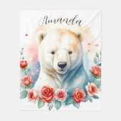 Waterverf Wit Polar Beer Bloemen Fleece Deken (Voorkant)