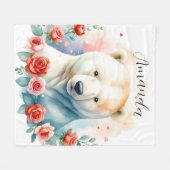 Waterverf Wit Polar Beer Bloemen Fleece Deken (Voorkant (Horizontaal))