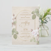 waterverf wit rose gouden boho boog kaart (Staand voorkant)