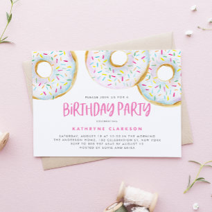 Waterverf Wit Sprinkle Donuts Verjaardagsfeest Kaart
