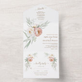 Waterverf wit stoffig Roos bloemen bruiloft All In One Uitnodiging (Binnen)