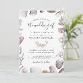 Waterverf Wit Zee Shell Strand Zand Bruiloft Kaart (Staand voorkant)