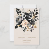 Waterverf Wit Zwart Goud Bloemen RSVP Card (Voorkant)