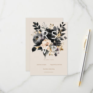 Waterverf Wit Zwart Goud Bloemen RSVP Card Kaartje