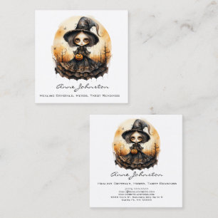 Waterverf Witch Doll Halloween Vierkante Visitekaartje