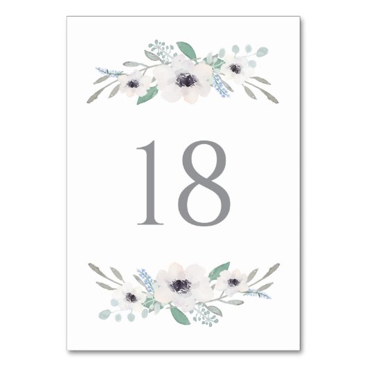 Waterverf Witte Anemonen Garland Tafelnummers (Voorkant)