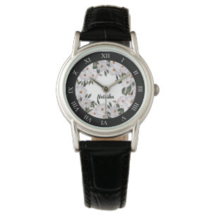 Waterverf Witte Bleke roze rozen Wreatcirkel Horloge